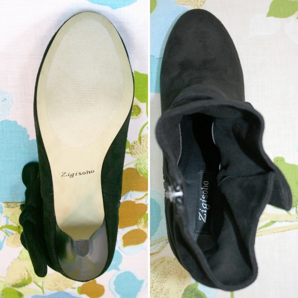 Bow Embellished Suede Heeled Ankle Boots NIB - Picture 5 of 8